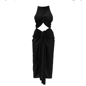 Andrea Iyamah Black Cut-Out  Midi Dress